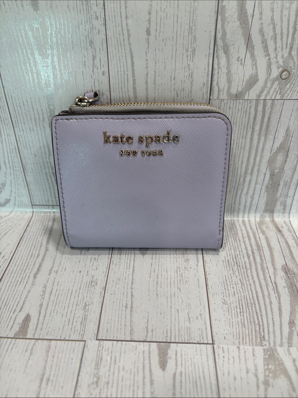 Kate Spade Lilac Zip Around Compact Wallet With Gold Logo